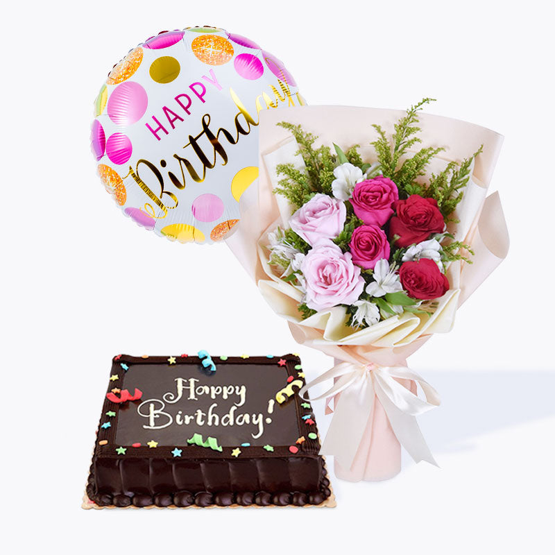Send Online Red Rose Bouquet and Birthday Cake Card Order Delivery |  flowercakengifts