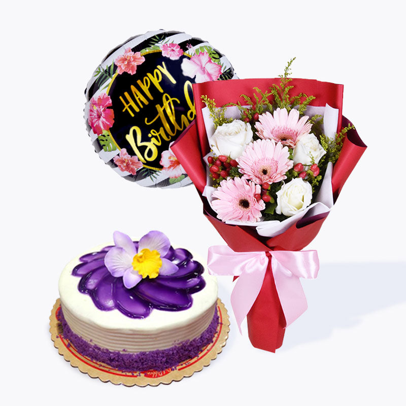 50 red rose bunch , chocolate cake & happy birthday ballons :  @flowersdeliverym Flowers Delivery Manila wish