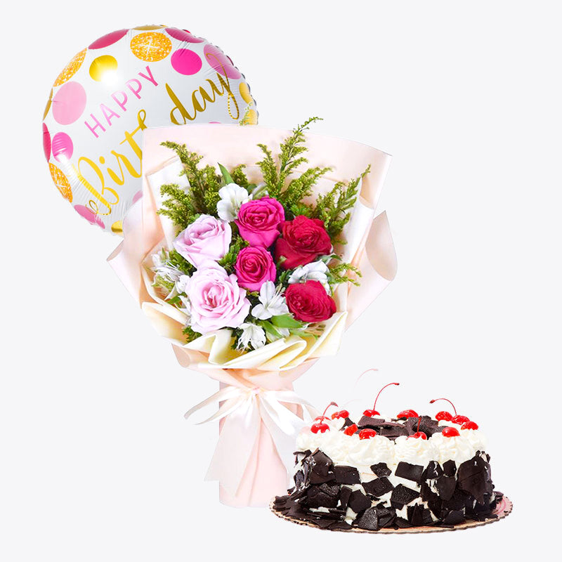 Order ​12 Red Rose Bouquet, Balloon & Triple Delight Cake By Goldilocks to  Manila